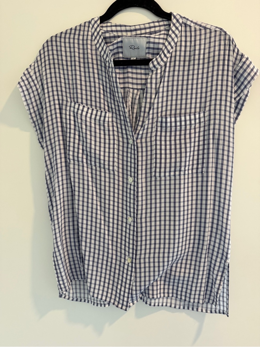 Rails Mel Top Navy Gingham Button Front Women's Top - Picture 4 of 8